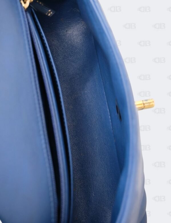 Chanel Blue Mini Rectangular Chevron Classic Single Flap Bag
