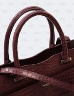 Ysl Burgundy Uptown Tote Bag In Croco - Embossed Leather