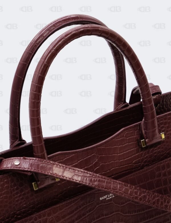 Ysl Burgundy Uptown Tote Bag In Croco - Embossed Leather