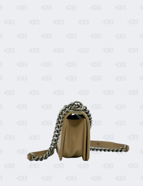 Chanel Beige Chevron Lambskin Leather Small Boy Flap Bag
