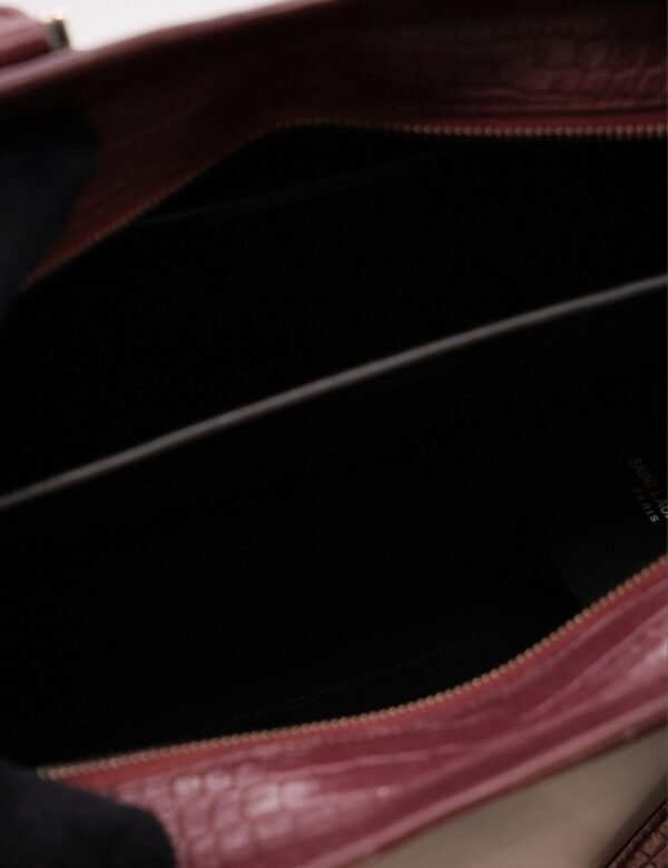 Ysl Burgundy Uptown Tote Bag In Croco - Embossed Leather