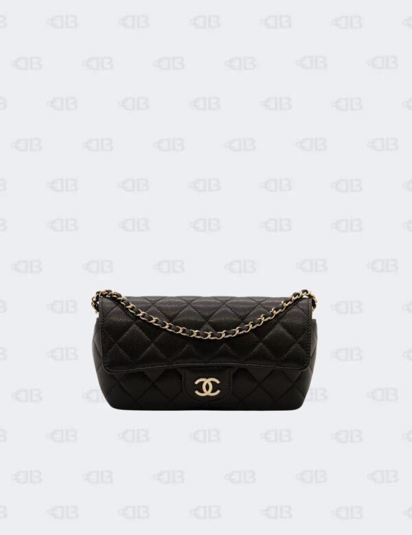 Chanel Black Quilted Caviar Leather Glasses Case with Chain