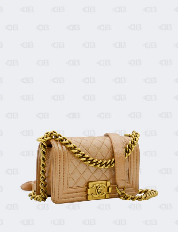 Chanel Rose Gold Quilted Metallic Goatskin Small Boy Flap Bag