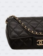 Chanel Black Quilted Caviar Leather Glasses Case with Chain