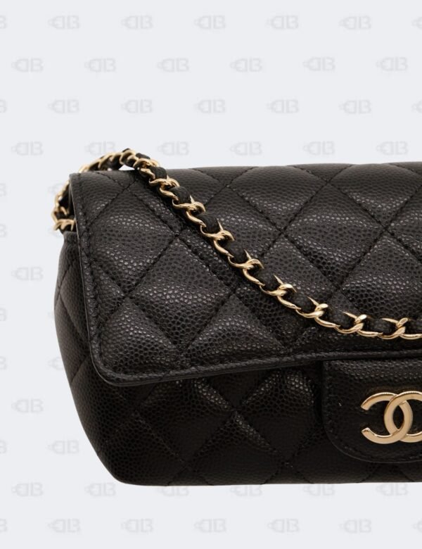 Chanel Black Quilted Caviar Leather Glasses Case with Chain