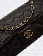 Chanel Black Quilted Caviar Leather Glasses Case with Chain