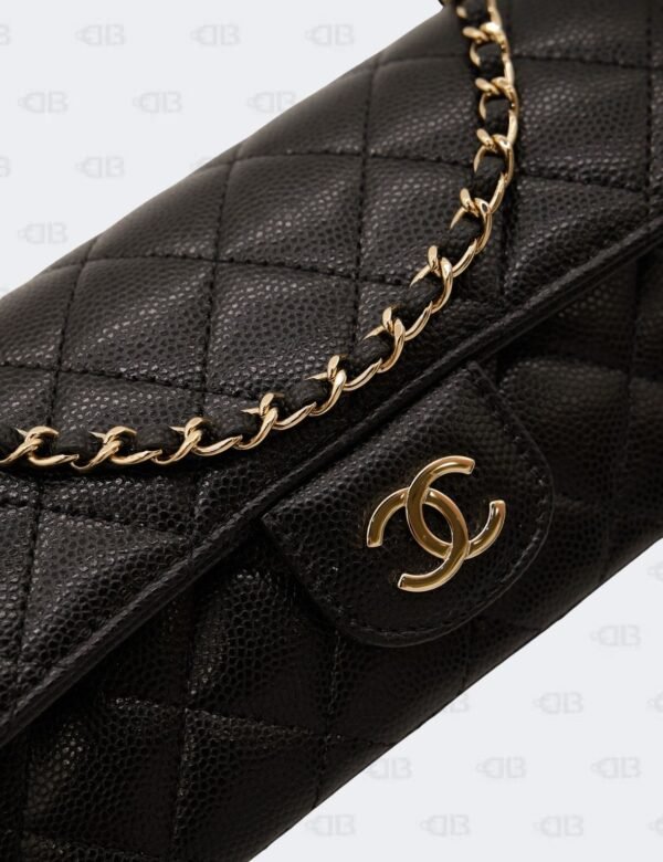 Chanel Black Quilted Caviar Leather Glasses Case with Chain