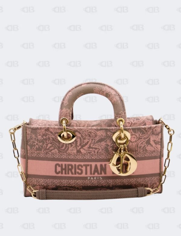 Christian Dior Medium Pink/Grey Embroidered Canvas Toile D-Joy Bag