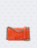 Chanel Orange Quilted Patent Leather Small Boy Flap Bag