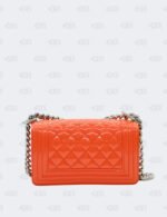 Chanel Orange Quilted Patent Leather Small Boy Flap Bag