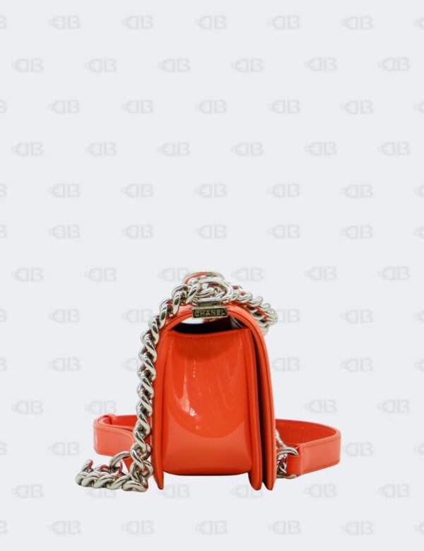 Chanel Orange Quilted Patent Leather Small Boy Flap Bag