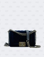 Chanel Blue Quilted Velvet Small Boy Flap Bag