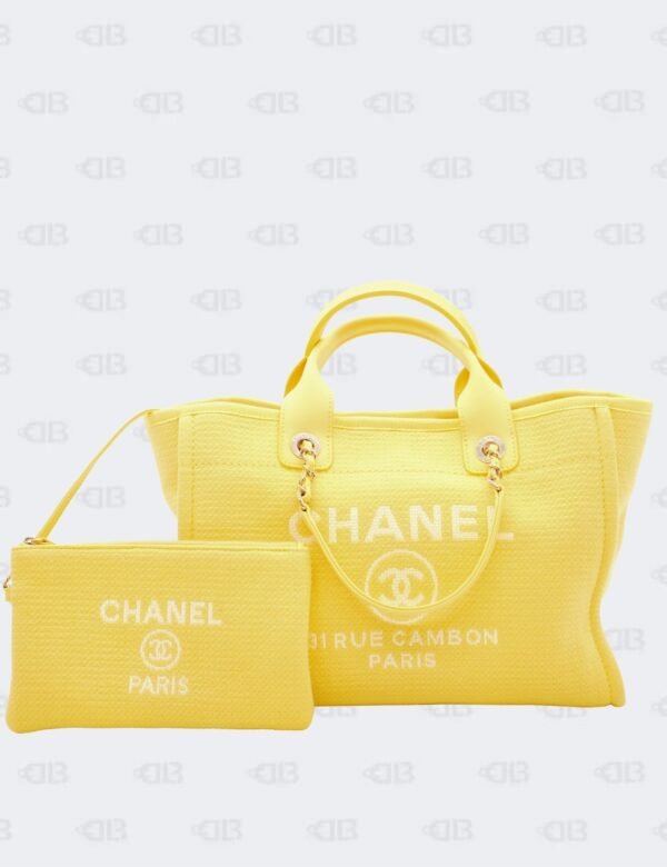 Chanel Yellow Canvas and Leather Small Deauville Shopping Tote Bag