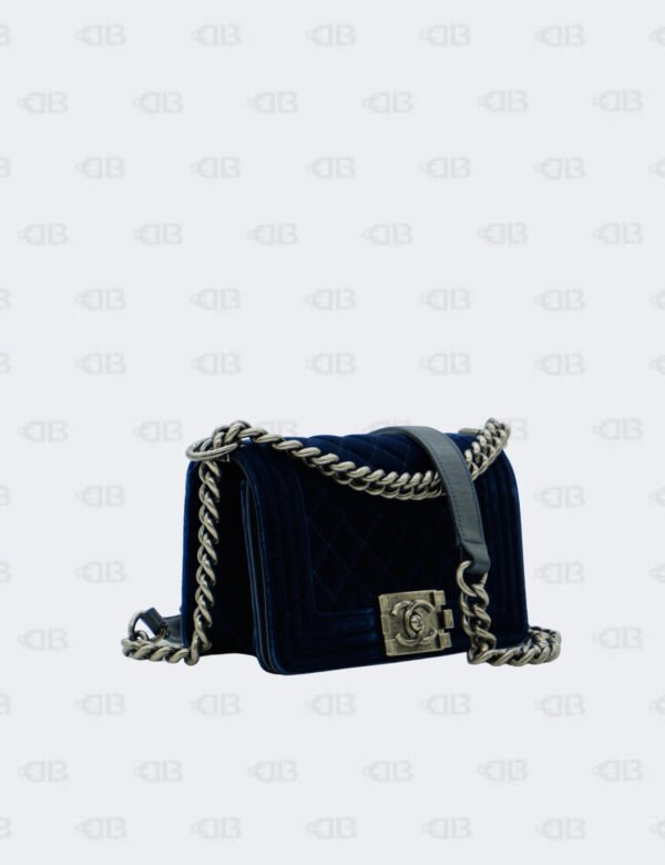 Chanel Blue Quilted Velvet Small Boy Flap Bag