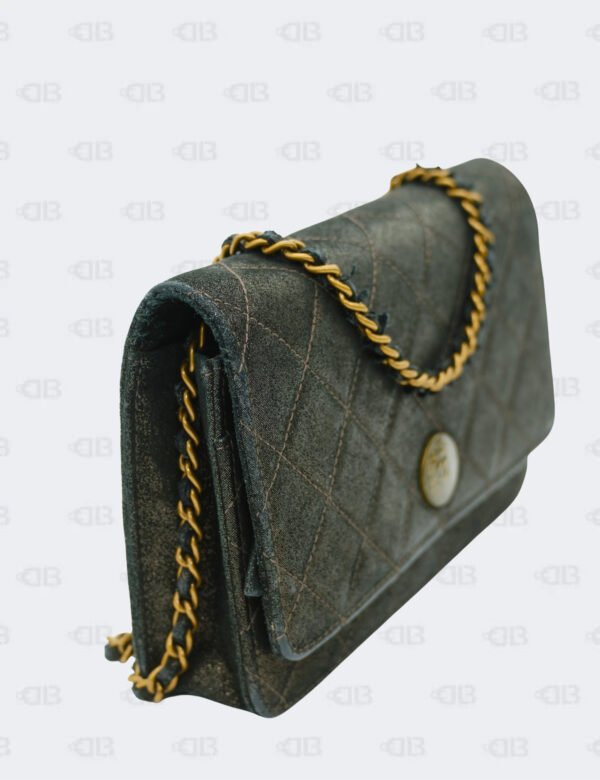 Chanel Metallic Black Iridescent Canvas Edinburg Wallet On Chain