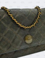Chanel Metallic Black Iridescent Canvas Edinburg Wallet On Chain