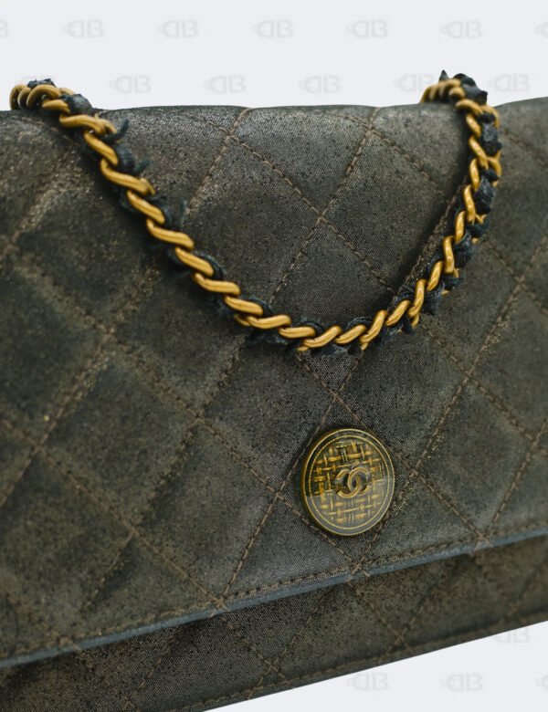Chanel Metallic Black Iridescent Canvas Edinburg Wallet On Chain