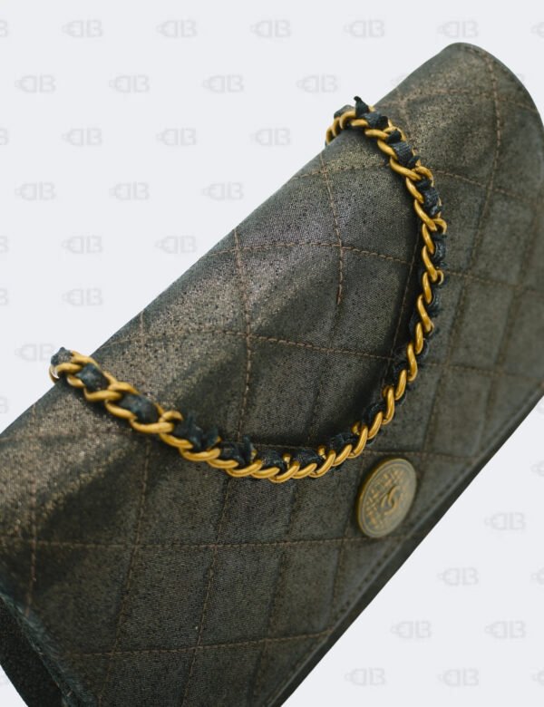 Chanel Metallic Black Iridescent Canvas Edinburg Wallet On Chain
