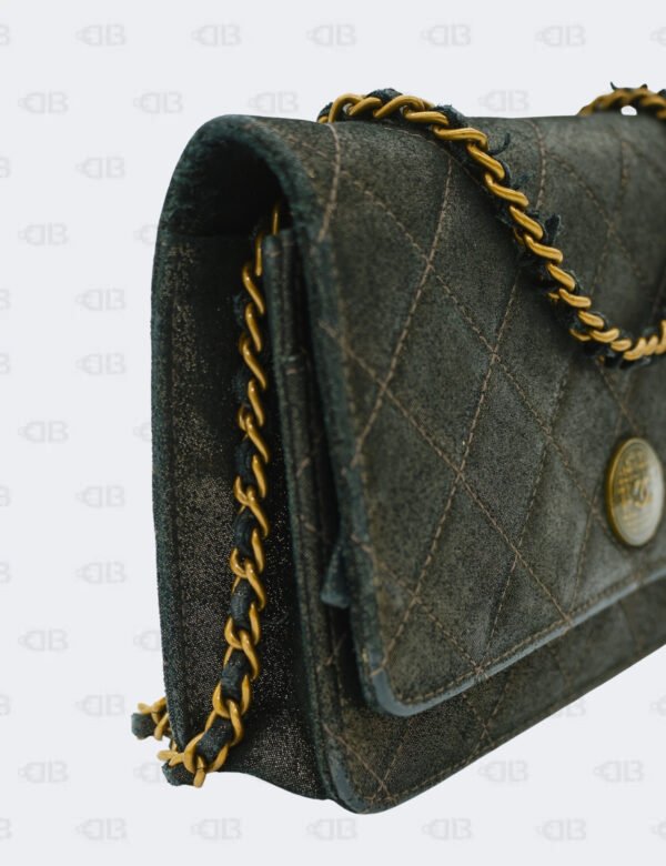 Chanel Metallic Black Iridescent Canvas Edinburg Wallet On Chain