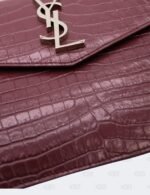 Ysl Burgundy Uptown Clutch In Croco - Embossed Leather