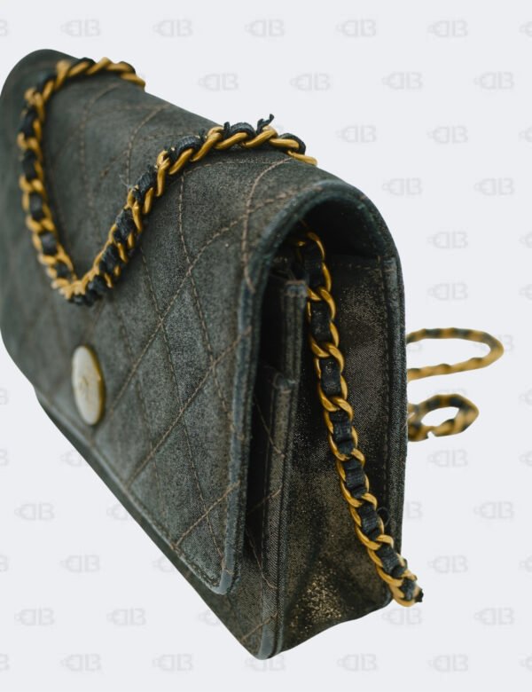 Chanel Metallic Black Iridescent Canvas Edinburg Wallet On Chain