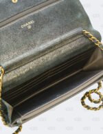 Chanel Metallic Black Iridescent Canvas Edinburg Wallet On Chain