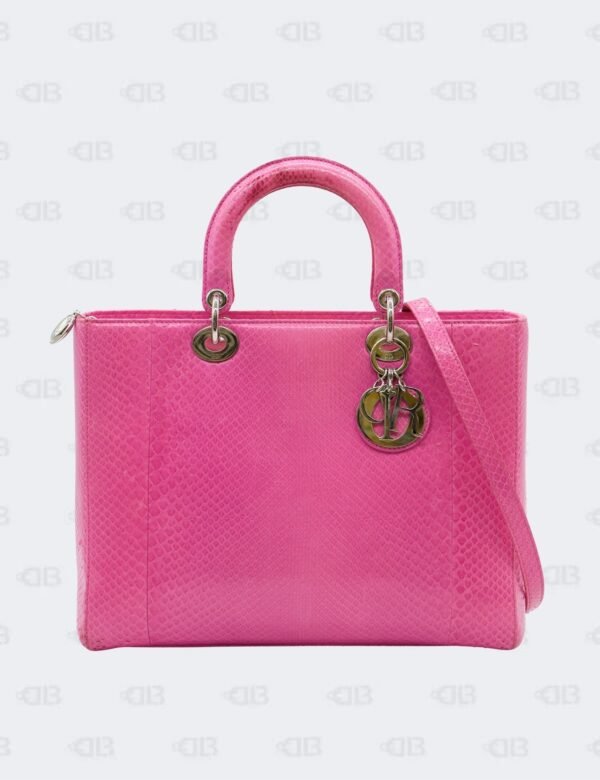 Christian Dior Large Hot Pink Python Leather Lady Dior Tote Bag