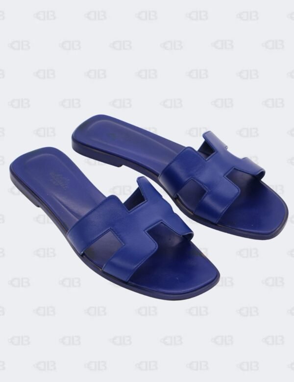 Hermes Oran Bleu Saphir Slide Flats Size 39 1/2
