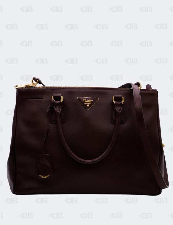 Prada Burgundy Saffiano Lux Leather Large Galleria Double Zip Tote Bag