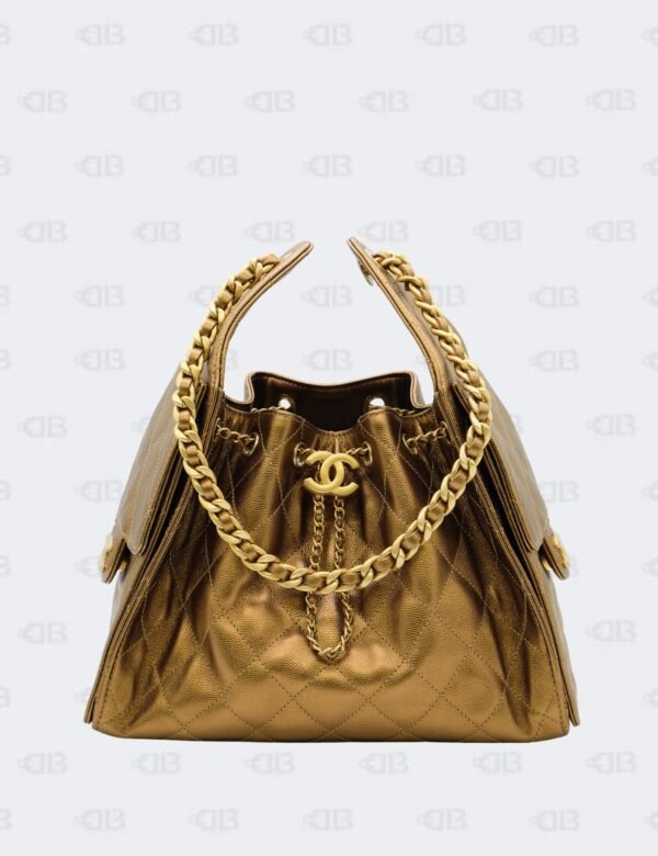 Chanel C25 Metallic Quilted Caviar Leather Small Hobo Bag