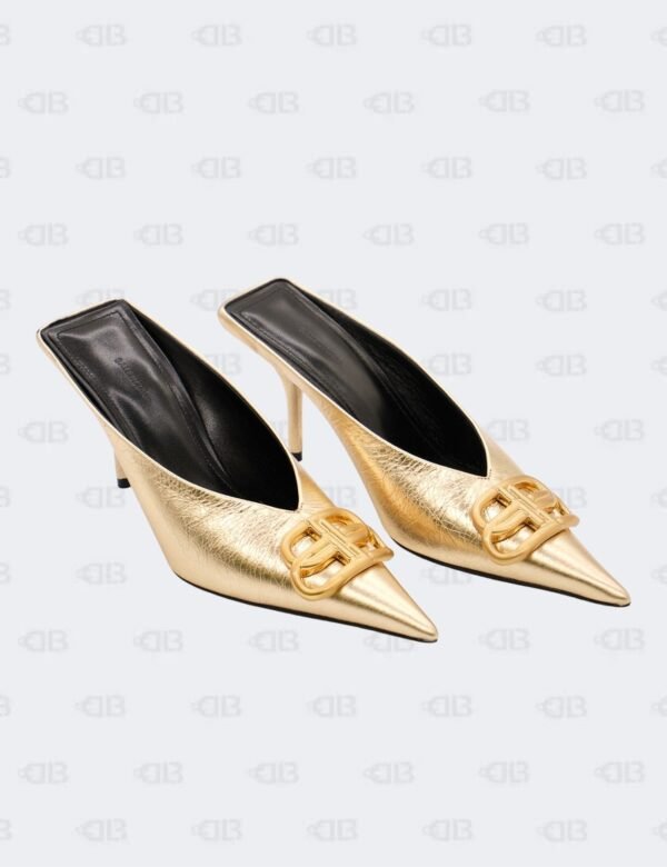 New Balenciaga Gold Square Knife BB Mule M80 in Metallic Effect Leather Size 35