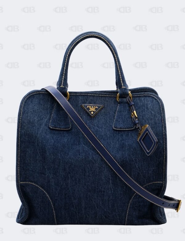 Prada Blue Denim 2Way Shopping Tote Bag
