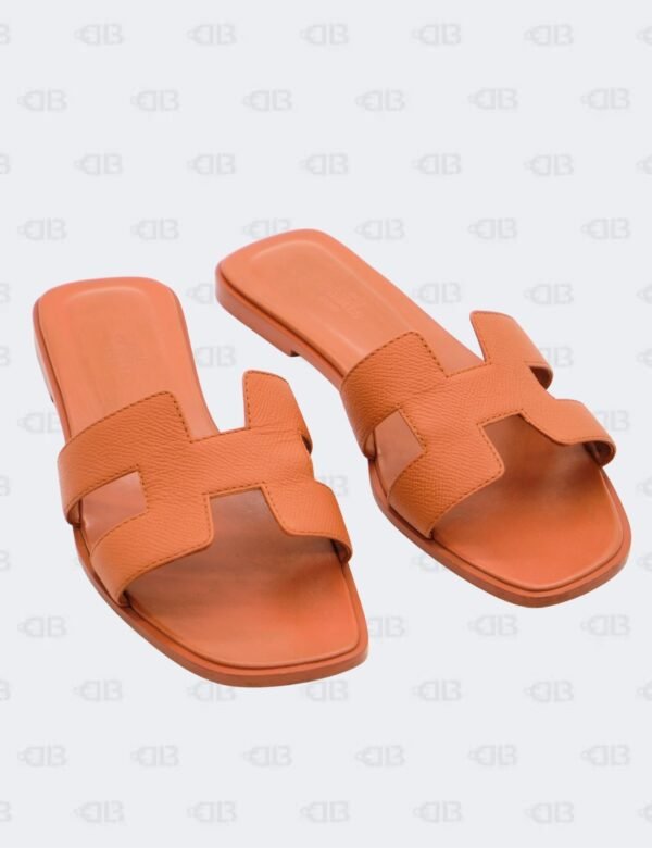 Hermes Oran Tan Epsom Slide Flats Size 39 1/2