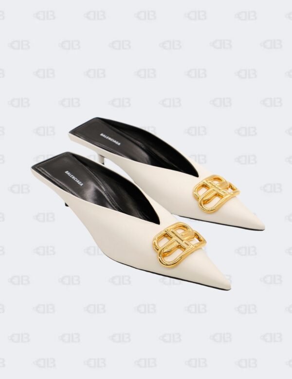 New Balaneciaga White/Gold Square Knife BB Mule L40 in Soft Nappa Size 36