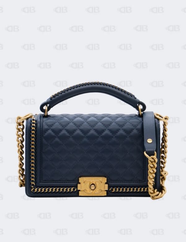 Chanel Navy Blue Quilted Lambskin Boy Top Handle Flap Bag