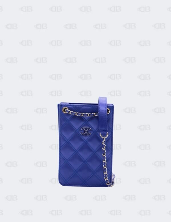 Chanel Dark Purple Quilted Iridescent Leather Phone Holder Crossbody Bag