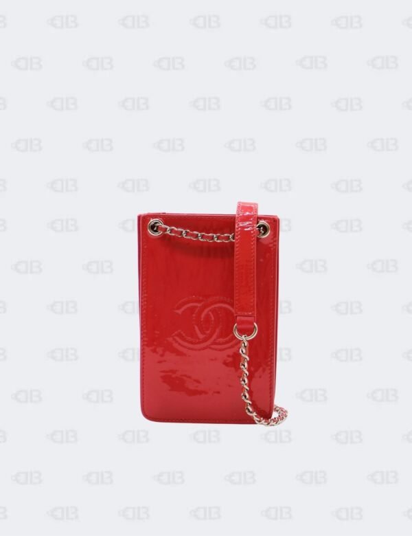 Chanel CC Red Patent Leather Phone Holder Crossbody Bag