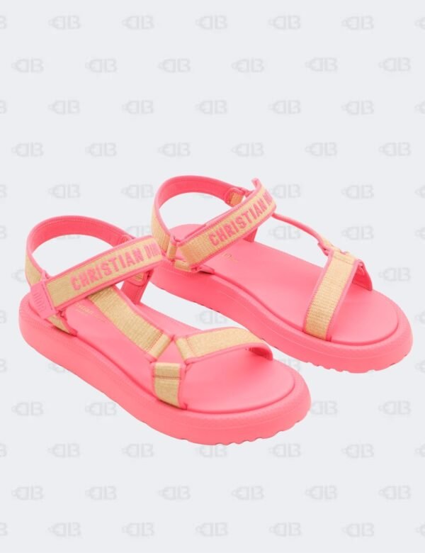 New Christian Dior Candy Pink Diorviera D-Wave Natural Raffia Sandals Size 41