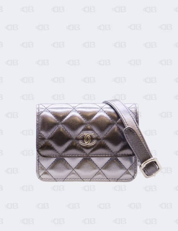 Chanel Metallic Quilted Gradient Silver Clutch with Chain Waist Bag