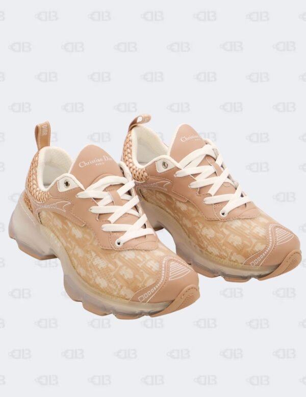 New Christian Dior White/Nude Oblique Leather and Rubber Vibe Sneakers Size 39 1/2