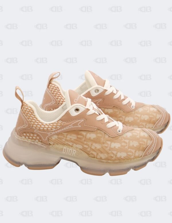 New Christian Dior White/Nude Oblique Leather and Rubber Vibe Sneakers Size 39 1/2