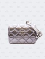 Chanel Metallic Quilted Gradient Silver Clutch with Chain Waist Bag