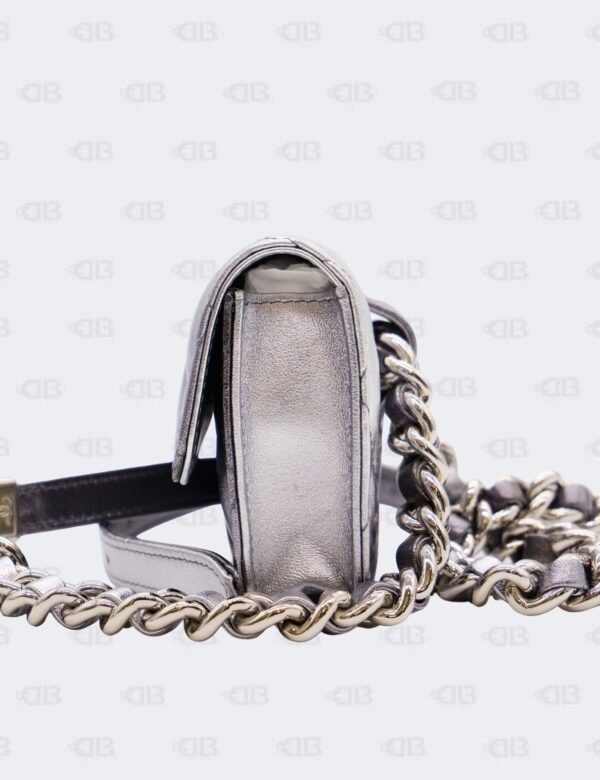 Chanel Metallic Quilted Gradient Silver Clutch with Chain Waist Bag