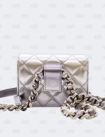 Chanel Metallic Quilted Gradient Silver Clutch with Chain Waist Bag