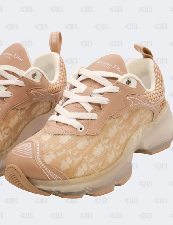 New Christian Dior White/Nude Oblique Leather and Rubber Vibe Sneakers Size 39 1/2
