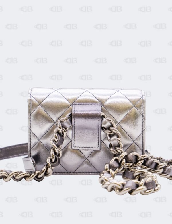 Chanel Metallic Quilted Gradient Silver Clutch with Chain Waist Bag