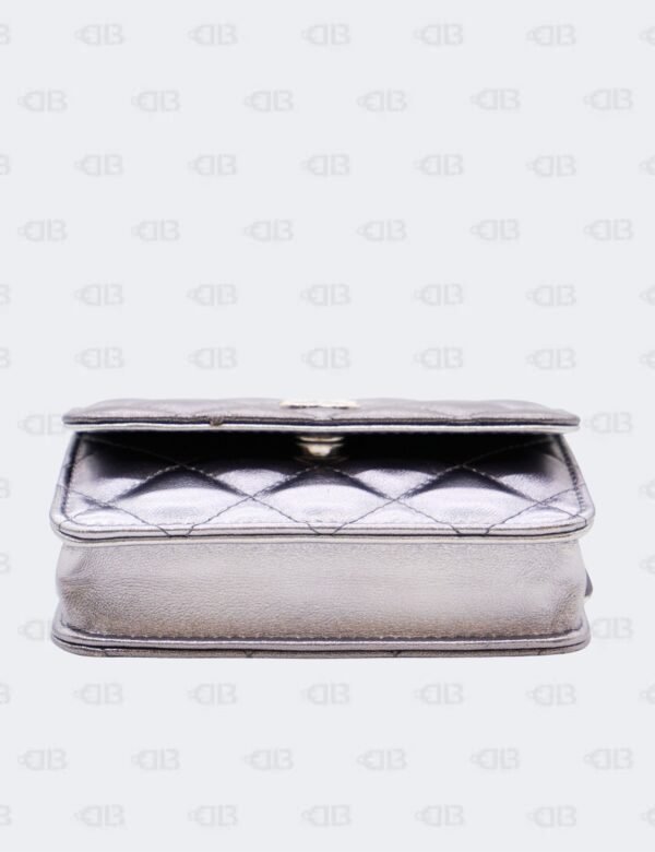 Chanel Metallic Quilted Gradient Silver Clutch with Chain Waist Bag
