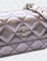 Chanel Metallic Quilted Gradient Silver Clutch with Chain Waist Bag