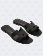 Hermes Oran Black Epsom Slide Flats Size 39 1/2