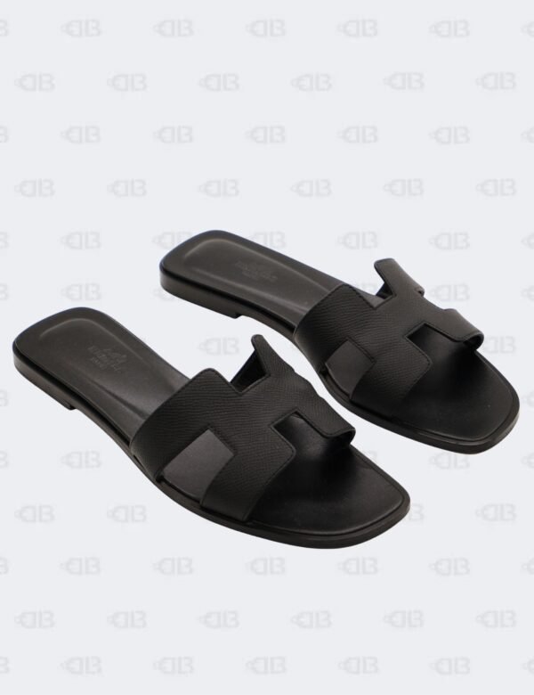 Hermes Oran Black Epsom Slide Flats Size 39 1/2